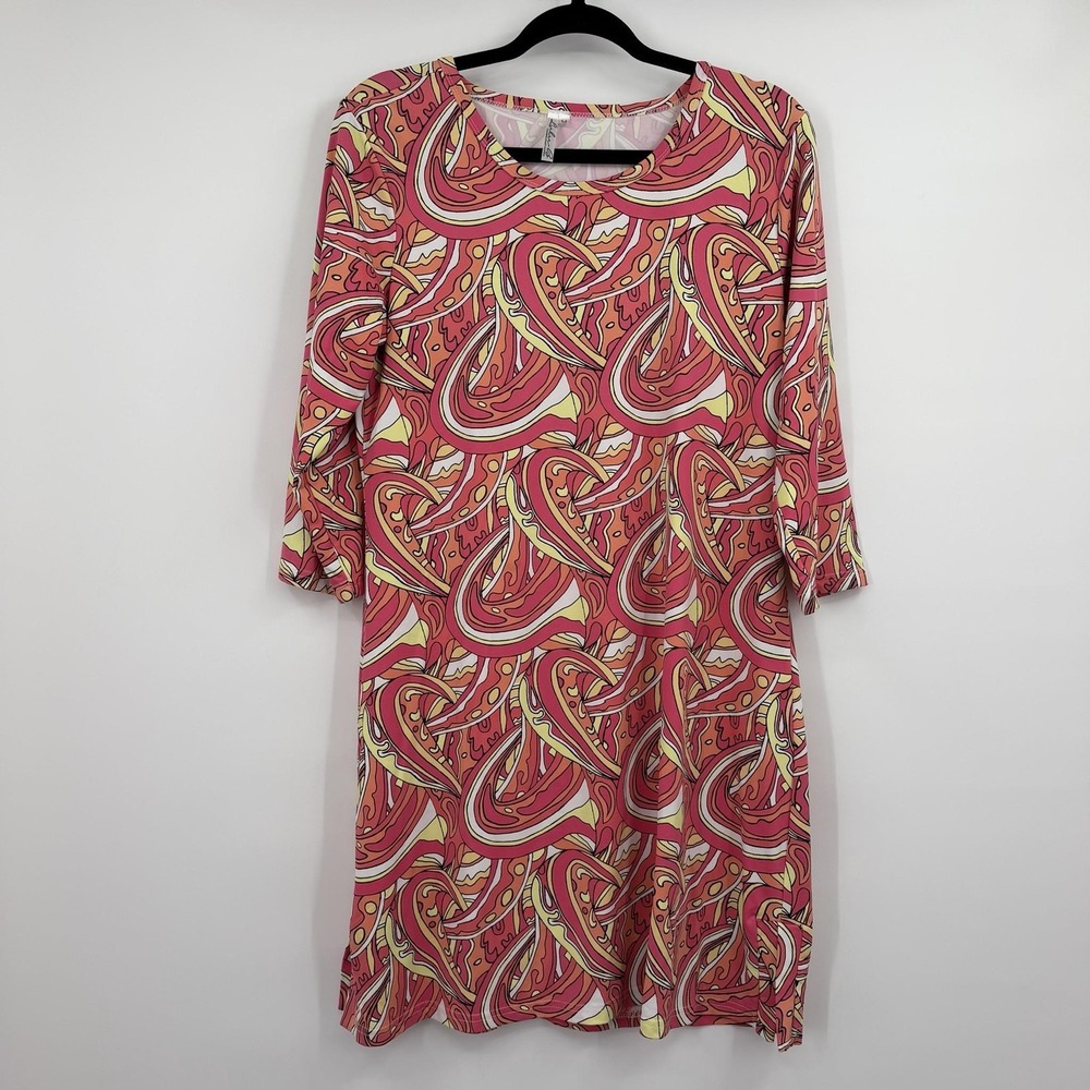 Lulu B Dress Womens Medium Pink Multicolor Paisley Shift UPF Nylon 3/4 Sleeve